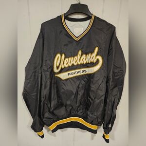 Delong Vintage Cleveland Panthers Pullover Windbreaker Bomber Jacket Black XXL